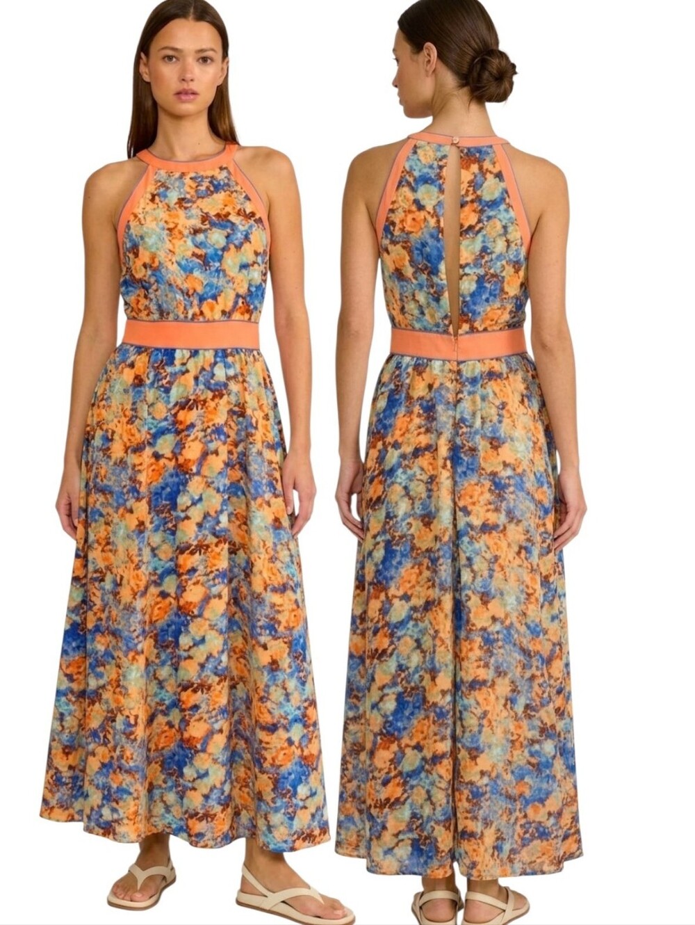LUCY PARIS Watercolor Floral Print Maxi Dress - Size S